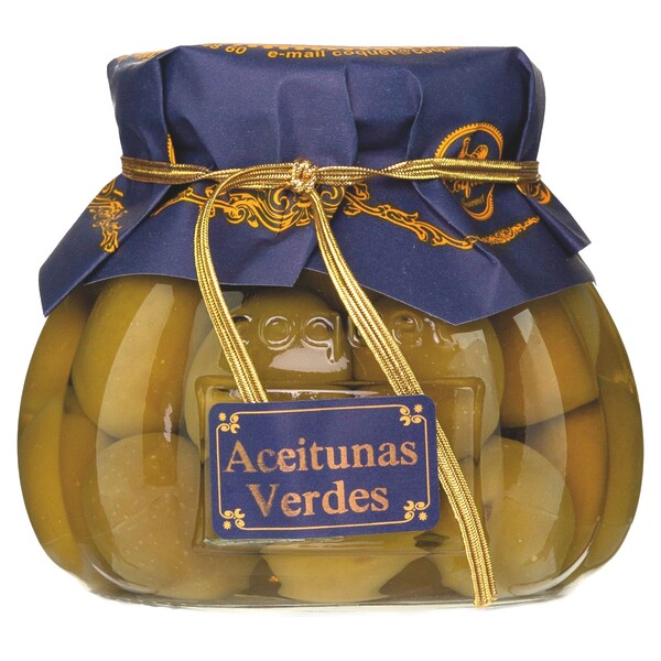 Aceitunas manzanilla sabor anchoa Coquet en tarro de cristal formato lujo 250 ml