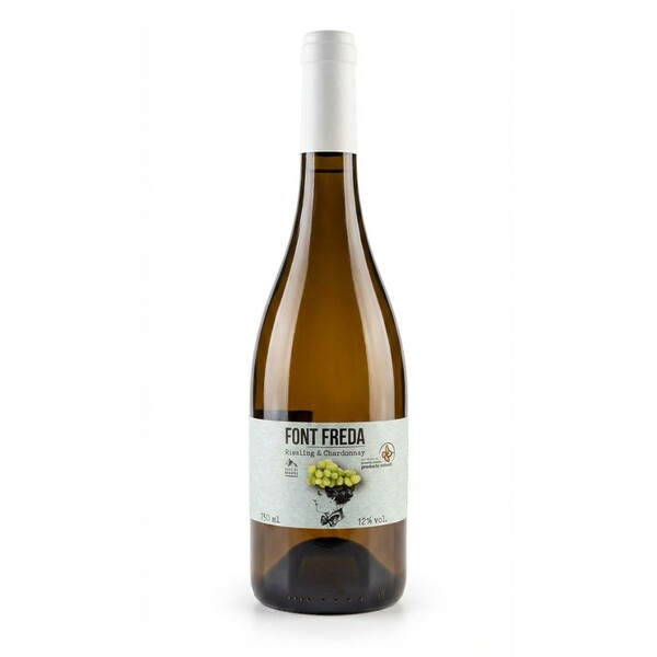 Botella de vino blanco riesling chardonnay Font Freda de 'Guilella Agrícola'