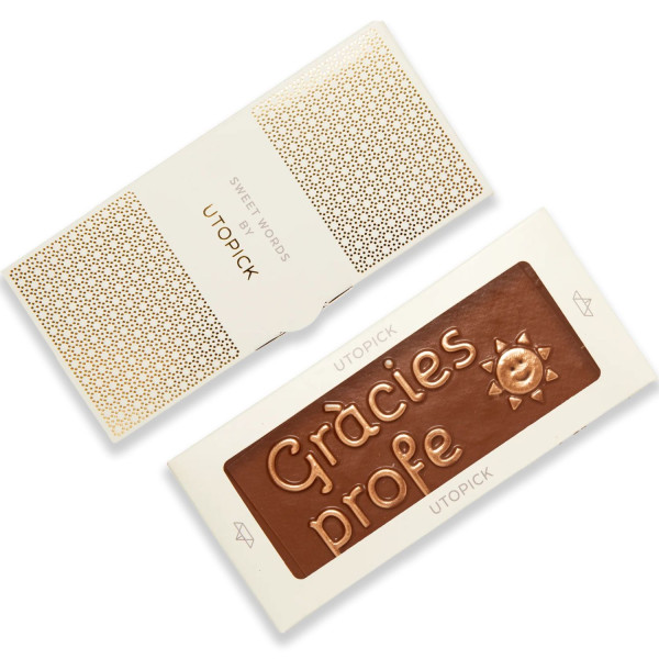 Tableta de chocolate con leche en valenciano gracias profe fin de curso Utopick