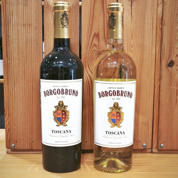 Pack exclusivo Duo vinos Borgobruno Toscana Italia: tinto Sangiovese + blanco fresco