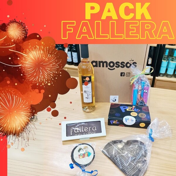 Pack regalo para falleras con chocolate, peineta a tamaño real, bombones, bollozetas y mistela