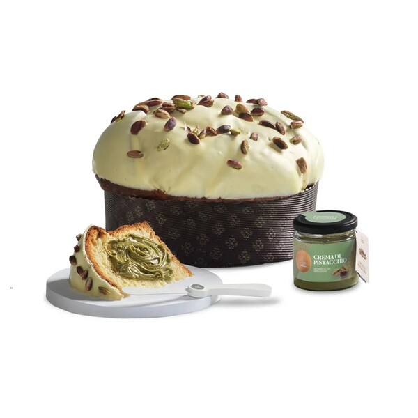 Panettone Fiasconaro Oro Verde con crema de pistacho y chocolate blanco