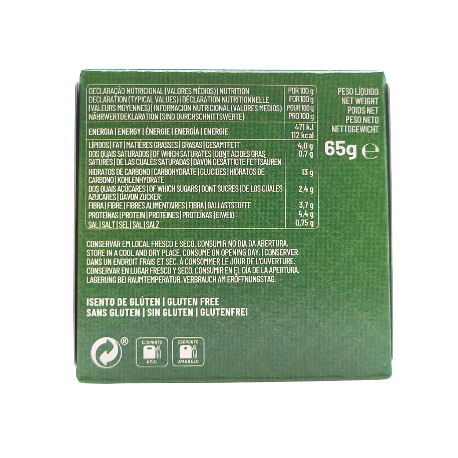 Etiqueta nutricional del paté de garbanzos Manná con albahaca, información para una dieta equilibrada y saludable