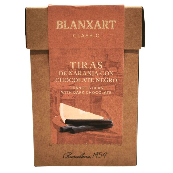 Envase kraft tiras de naranja confitada con chocolate puro 'Blanxart'