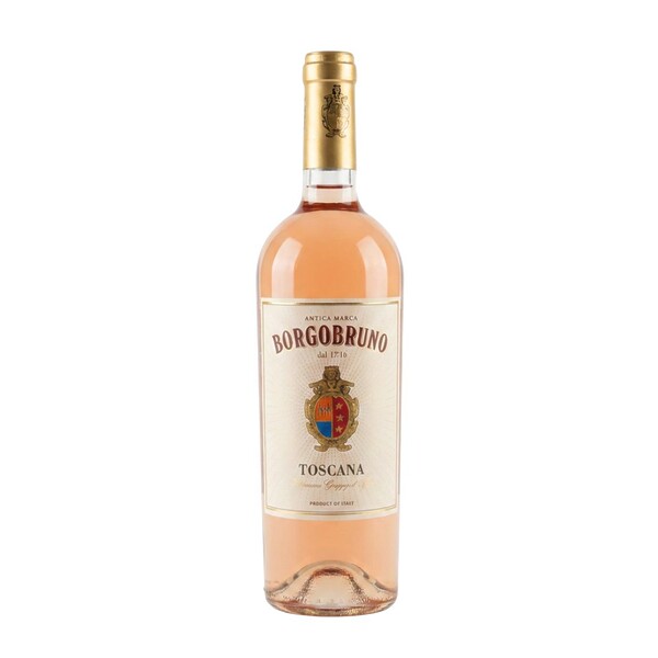 Botella de vino rosado italiano de la Toscana 'Borgobruno'