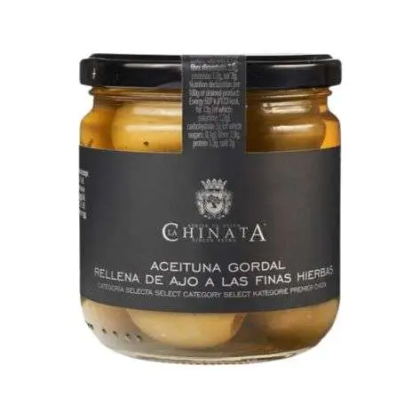 Aceituna gordal rellena de ajo a las finas hierbas